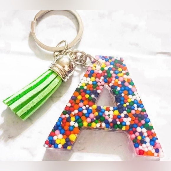 Rainbow Sprinkle Resin Letter A Keychain - Picture 1 of 2